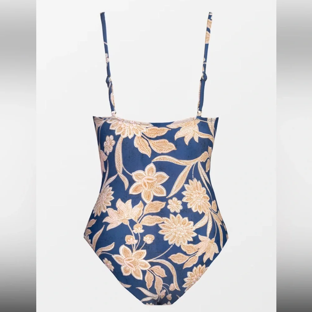 Cupshe Blue Paisley Swimsuit One‎ Piece Plunge V-Neck Adjustable Straps NWT